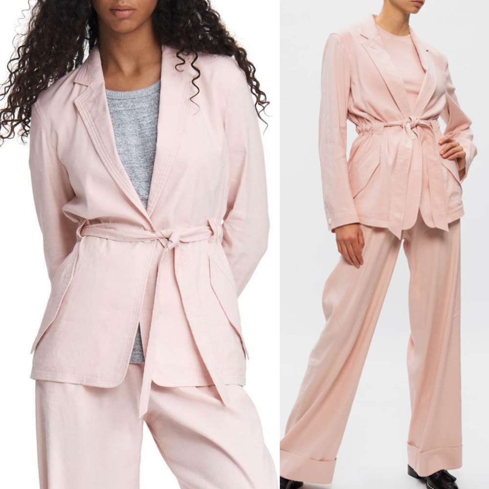Rag & Bone Cameron Tie Waist Linen Blend Blazer in Mulberry Light Pink size 4